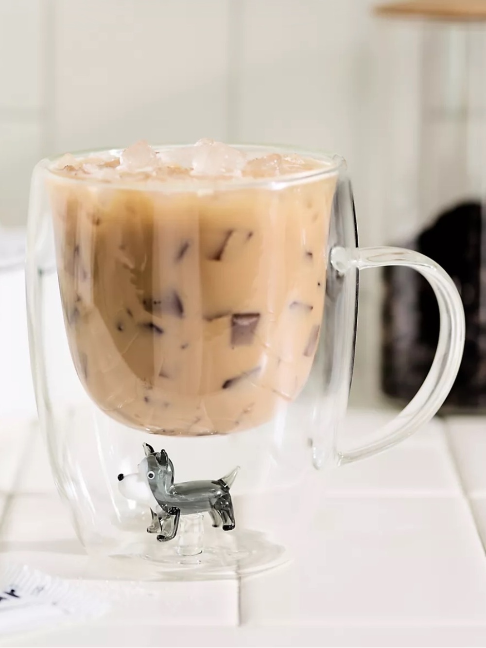 Double-Wall Glass Dog Mug - black and white dog